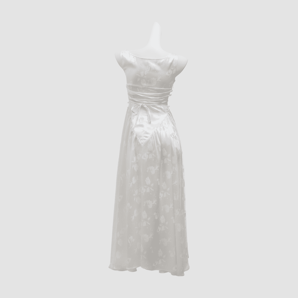 Back Tied Double-Layered Asymmetric Flared Tea-Length Dress