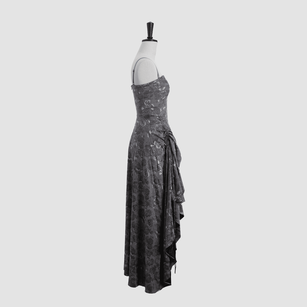 Self-Adjustable Double-Side Gathered Tea-Length Dress