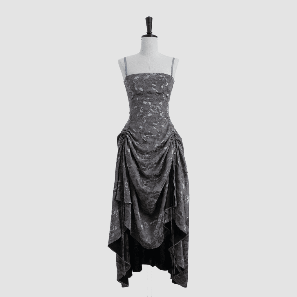 Self-Adjustable Double-Side Gathered Tea-Length Dress