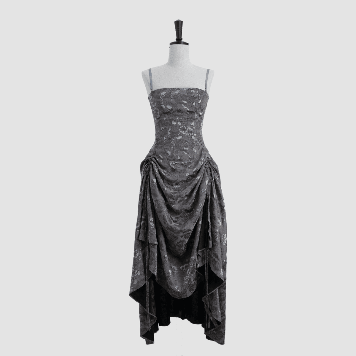 Self-Adjustable Double-Side Gathered Tea-Length Dress