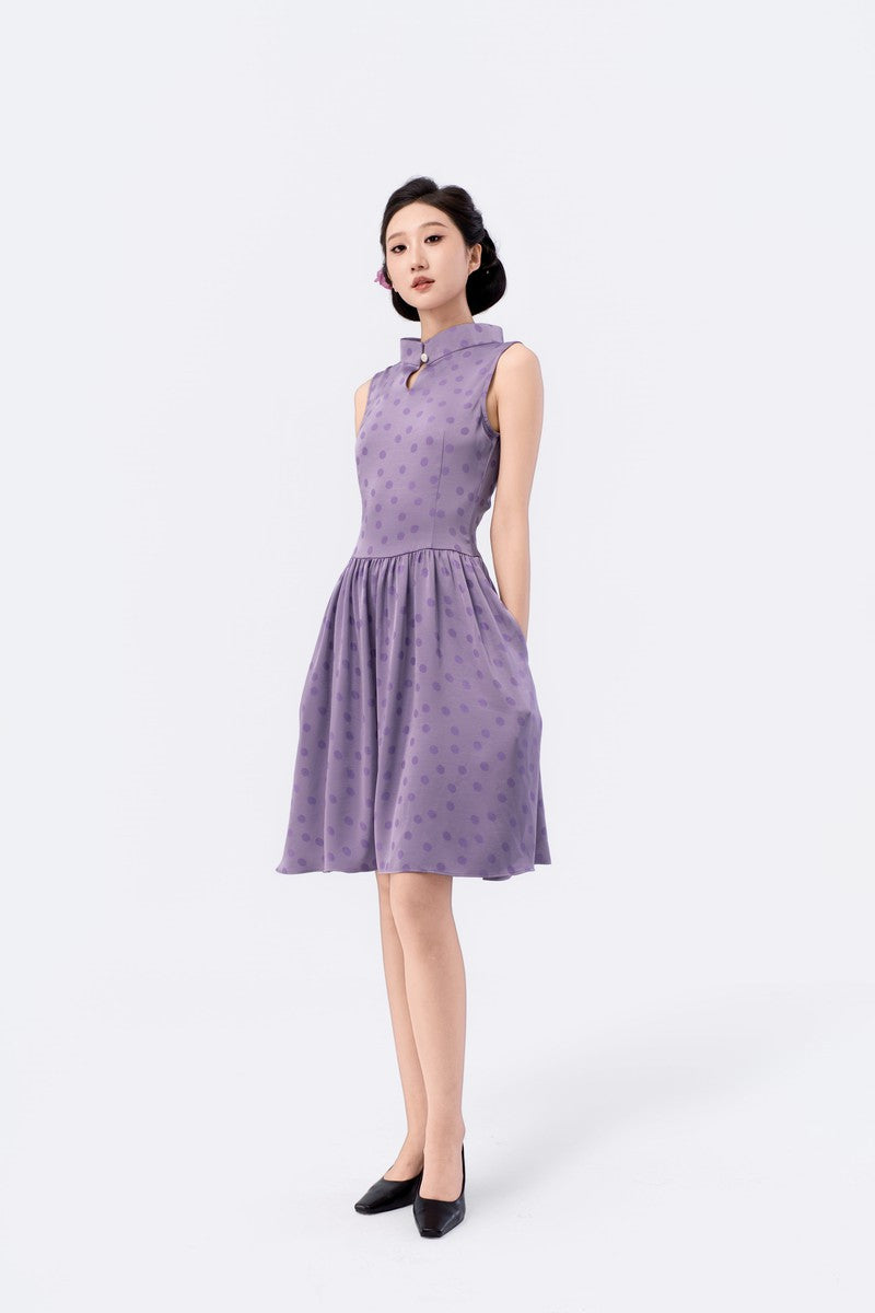 Crown Collar Fitted Waist Flared Knee-Length Skirt