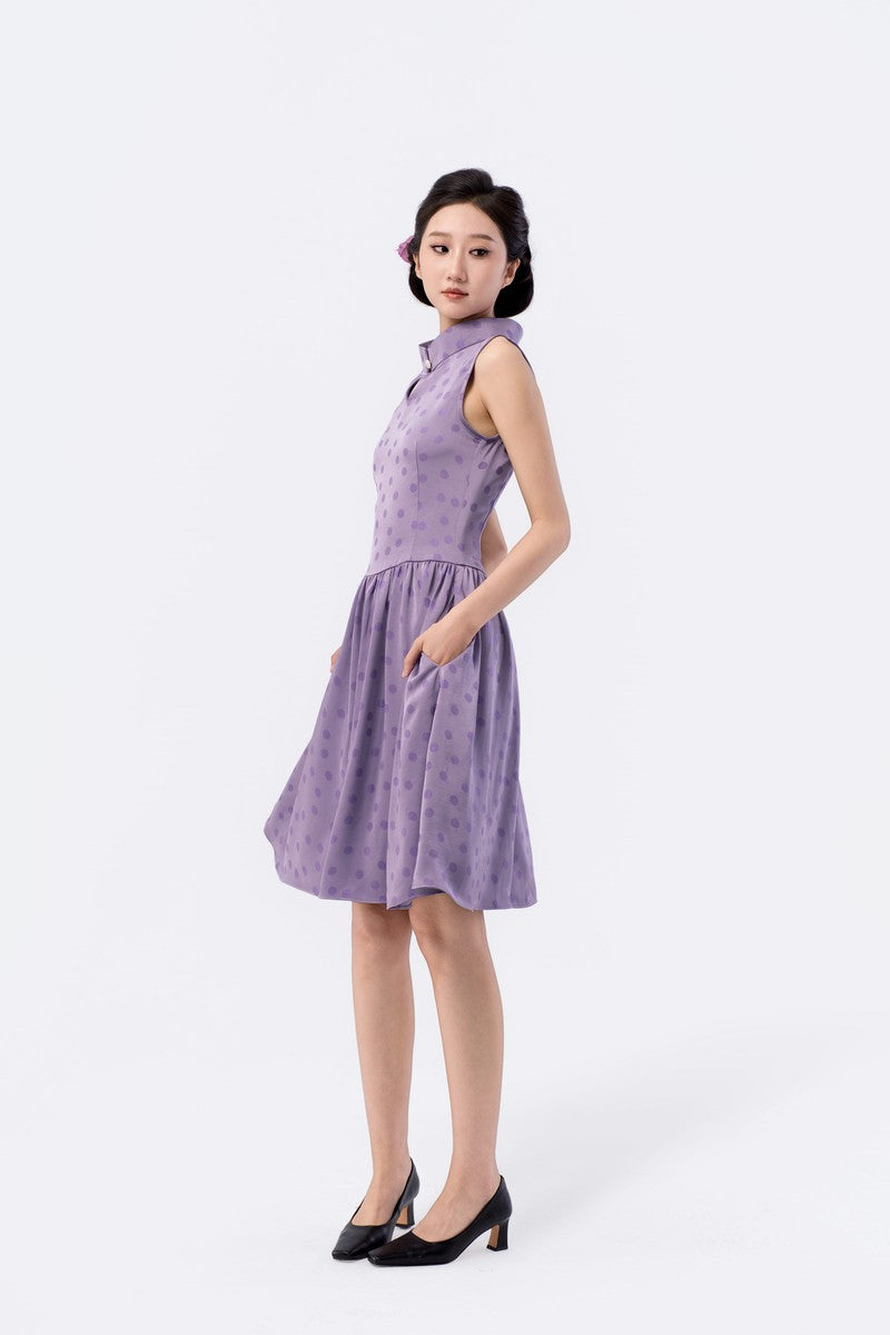 Crown Collar Fitted Waist Flared Knee-Length Skirt