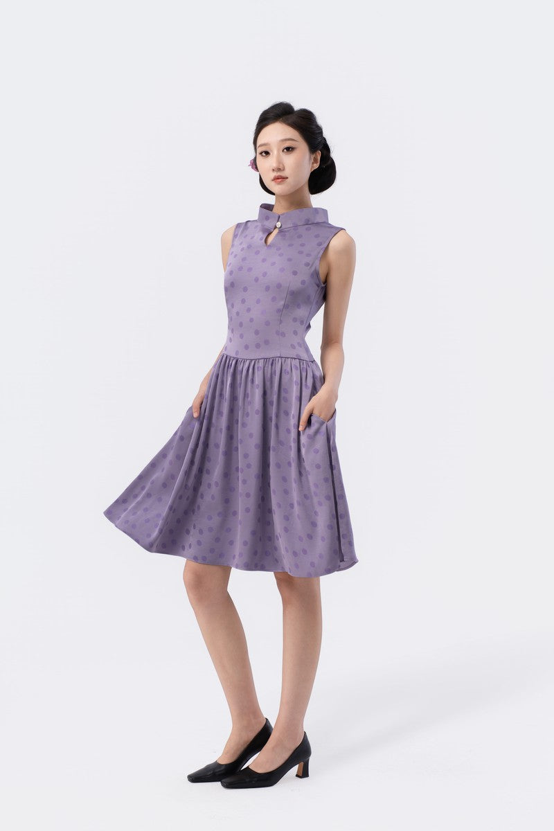 Crown Collar Fitted Waist Flared Knee-Length Skirt