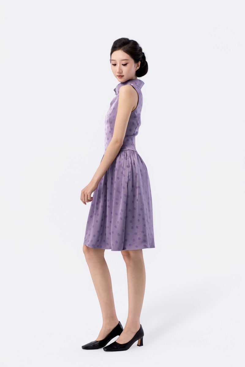 Crown Collar Fitted Waist Flared Knee-Length Skirt