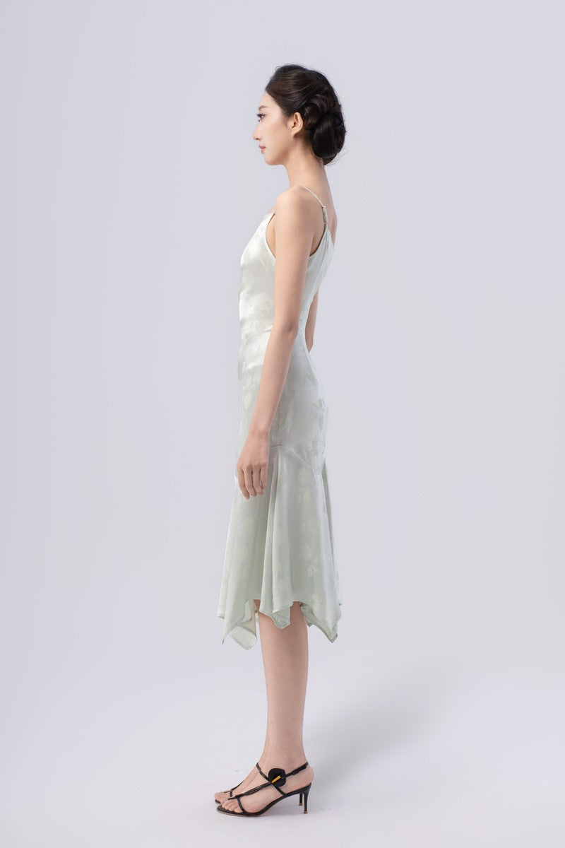 Spaghetti Strap Asymmetric Gathered Handkerchief Midi Skirt