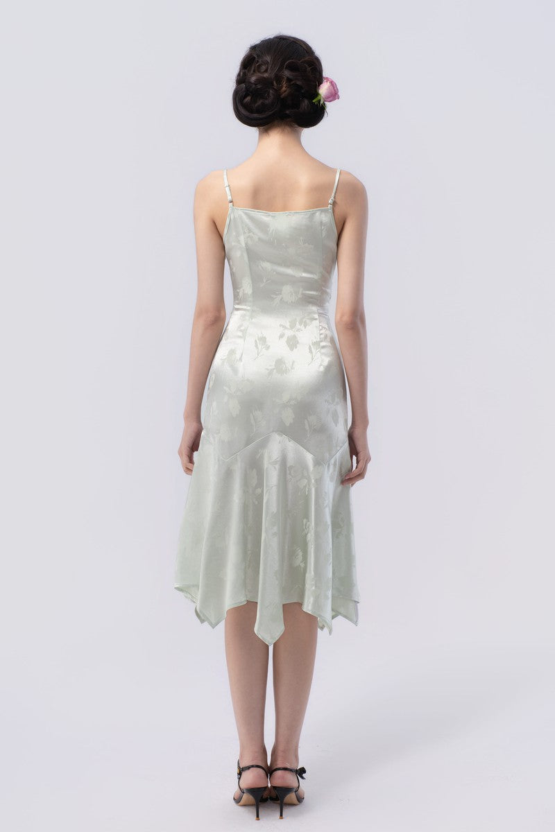 Spaghetti Strap Asymmetric Gathered Handkerchief Midi Skirt