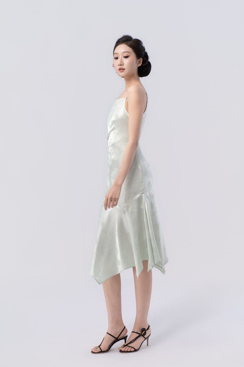 Spaghetti Strap Asymmetric Gathered Handkerchief Midi Skirt