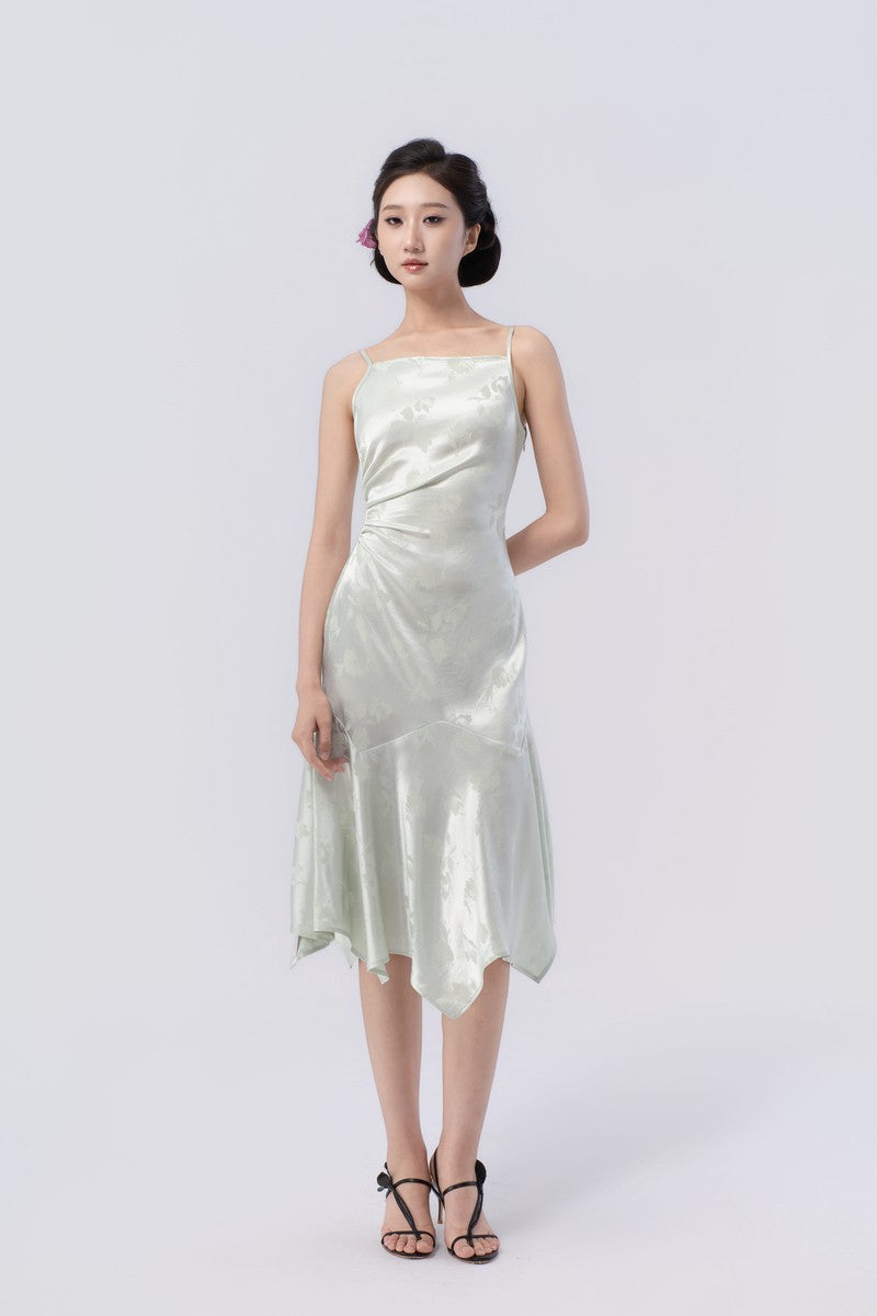 Spaghetti Strap Asymmetric Gathered Handkerchief Midi Skirt