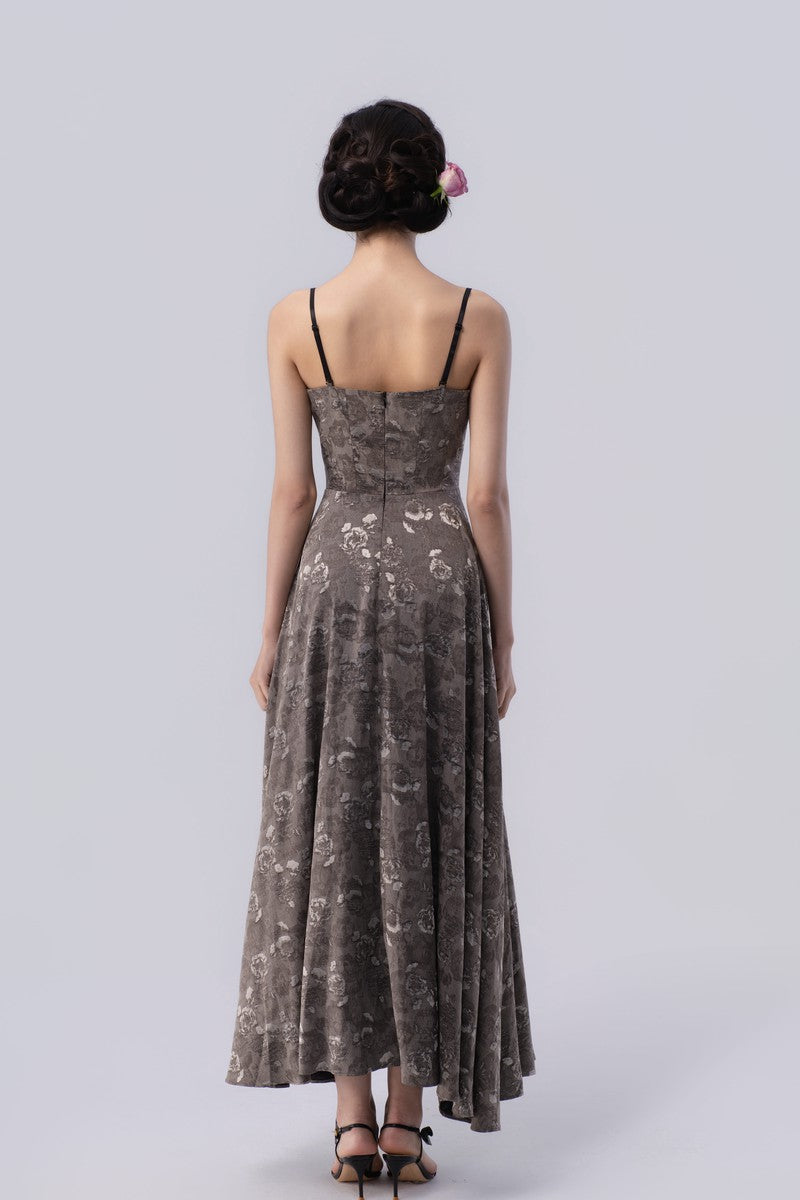 Self-Adjustable Double-Side Gathered Tea-Length Dress