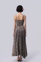 Self-Adjustable Double-Side Gathered Tea-Length Dress