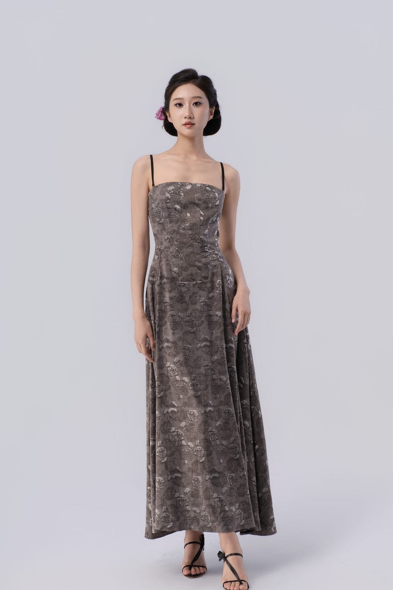 Self-Adjustable Double-Side Gathered Tea-Length Dress