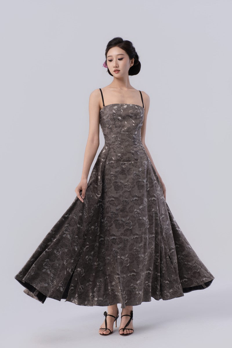 Self-Adjustable Double-Side Gathered Tea-Length Dress