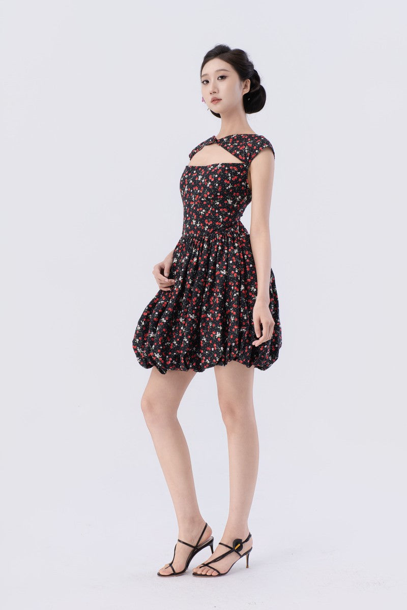 Flutter Sleeve Tie Bubble Miniskirt