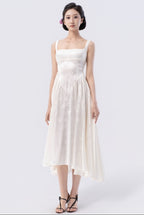 Back Tied Double-Layered Asymmetric Flared Tea-Length Dress