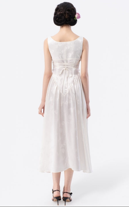 Back Tied Double-Layered Asymmetric Flared Tea-Length Dress