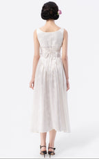 Back Tied Double-Layered Asymmetric Flared Tea-Length Dress