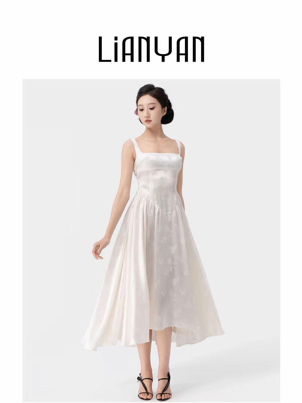 Back Tied Double-Layered Asymmetric Flared Tea-Length Dress