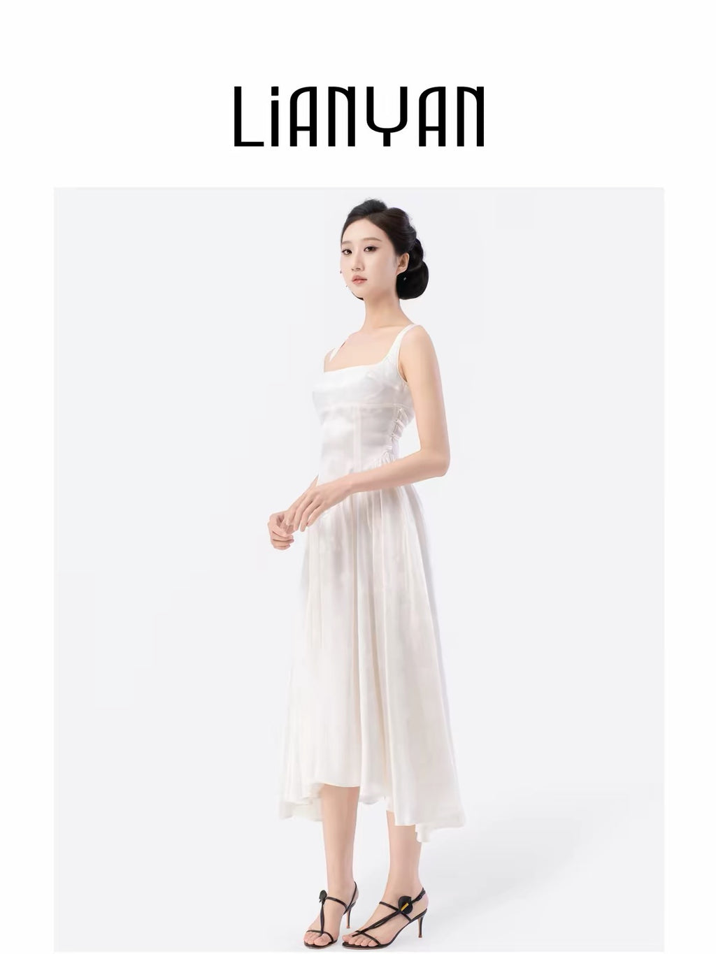 Back Tied Double-Layered Asymmetric Flared Tea-Length Dress