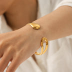 Asymmetrical Water Drop Cuff Bracelet – 18K Gold Plated Open Stainless Steel Bangle