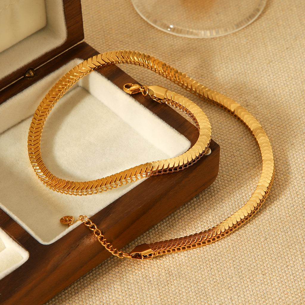 Gold Flat Snake Chain Necklace – 18K Gold Plated Stainless Steel Choker