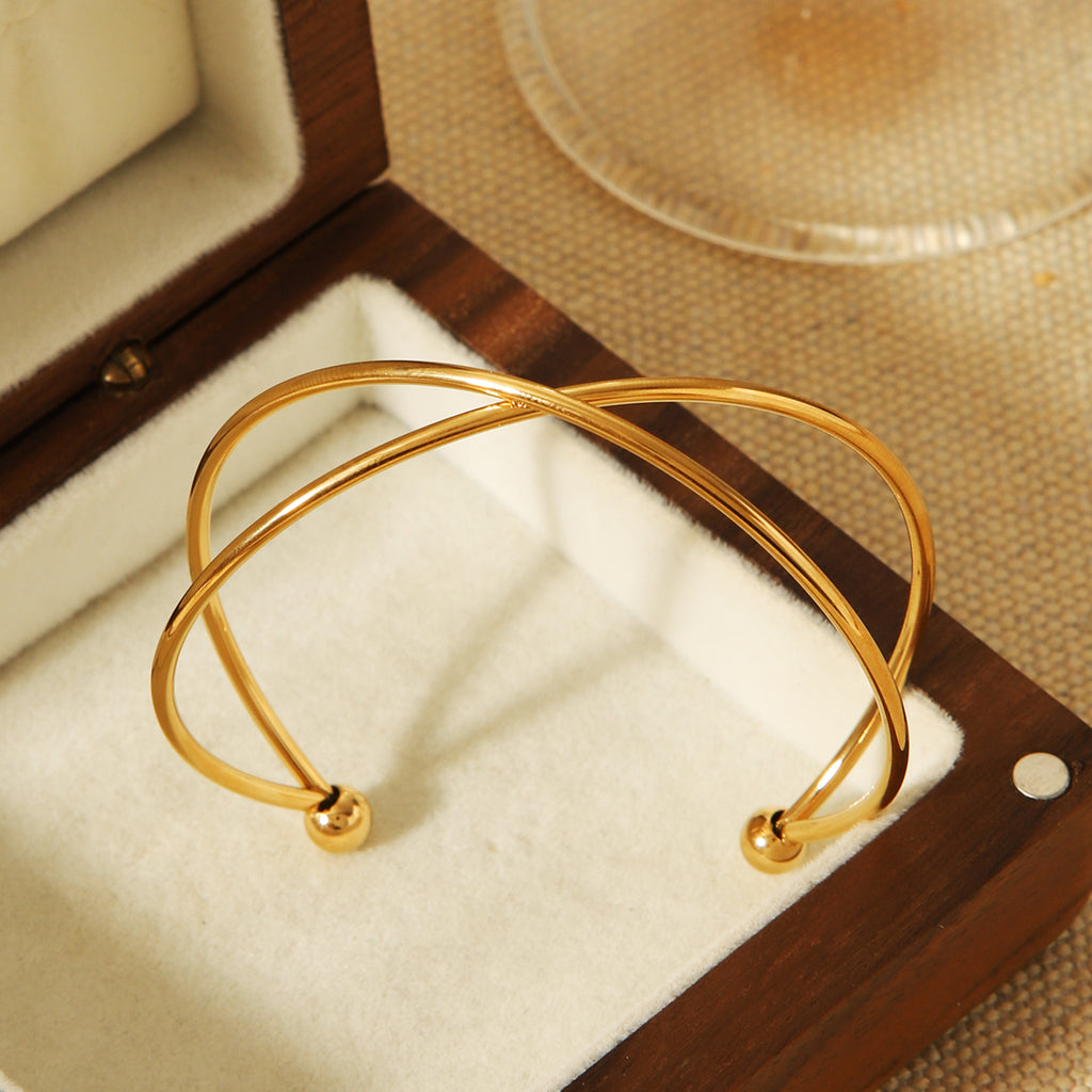 Minimalist X Cuff Bracelet – 18K Gold Plated  Wire Bangle