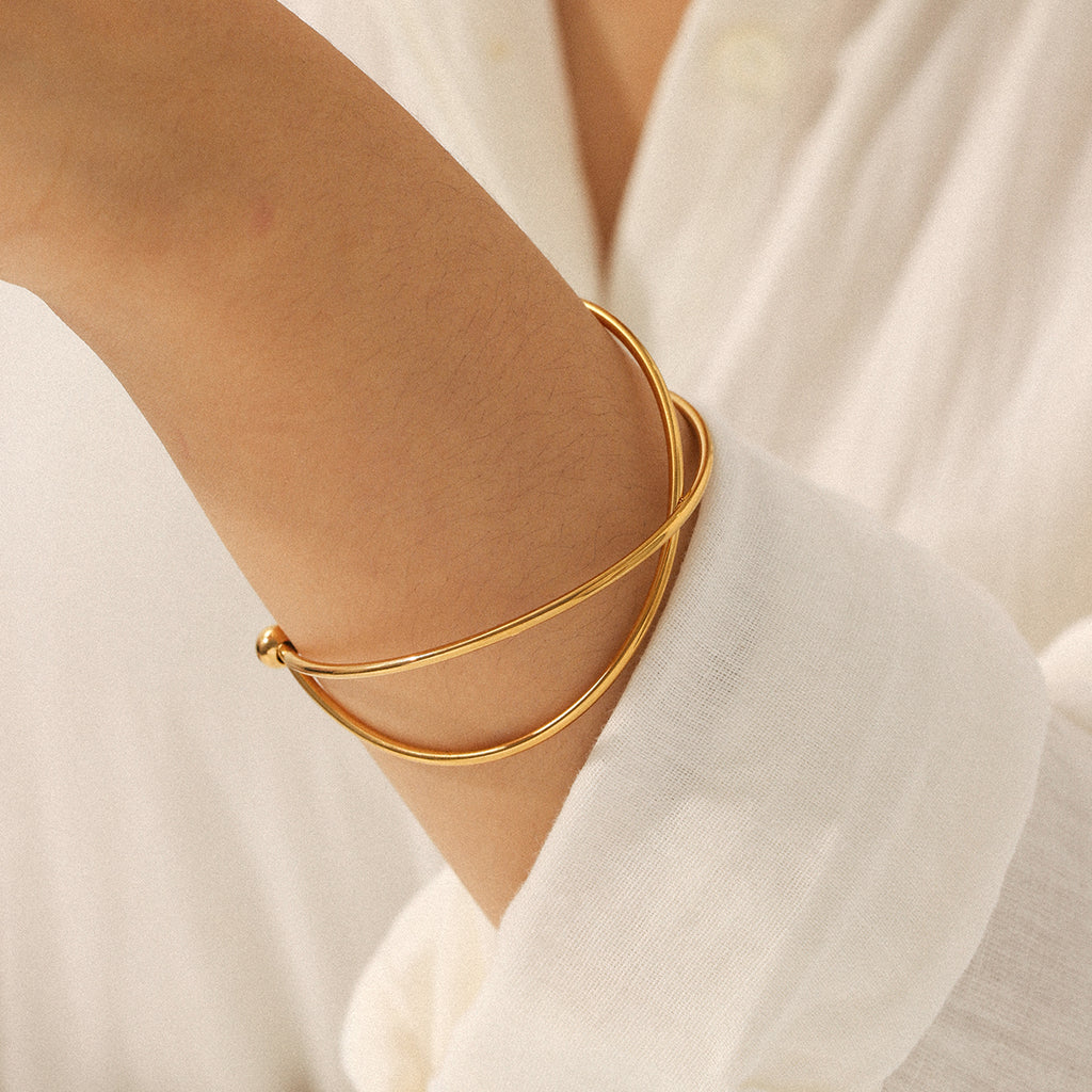 Minimalist X Cuff Bracelet – 18K Gold Plated  Wire Bangle