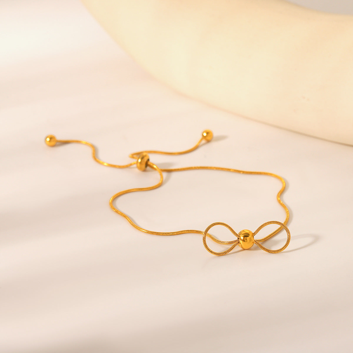 Gold Bow Adjustable Bracelet –  Snake Chain for Women