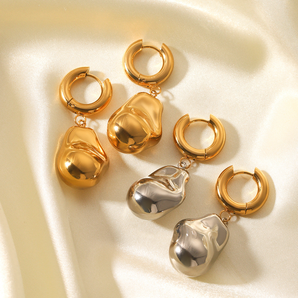 Molten Baroque Drop Earrings - 18K Gold & Silver-Plated