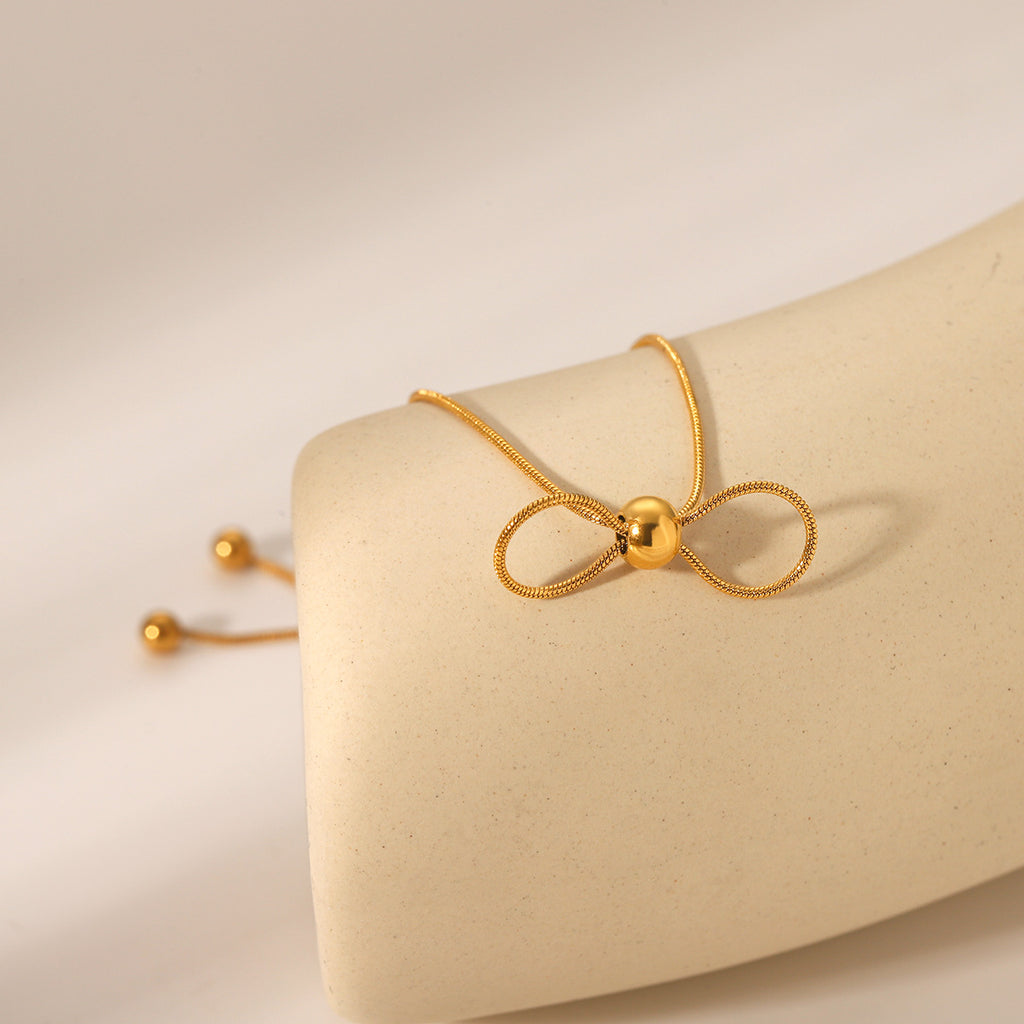 Gold Bow Adjustable Bracelet –  Snake Chain for Women