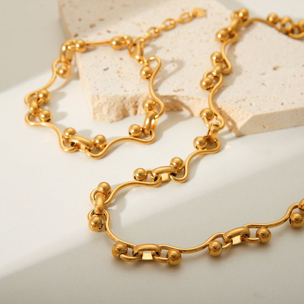 Wavy Orb Link Gold Bracelet