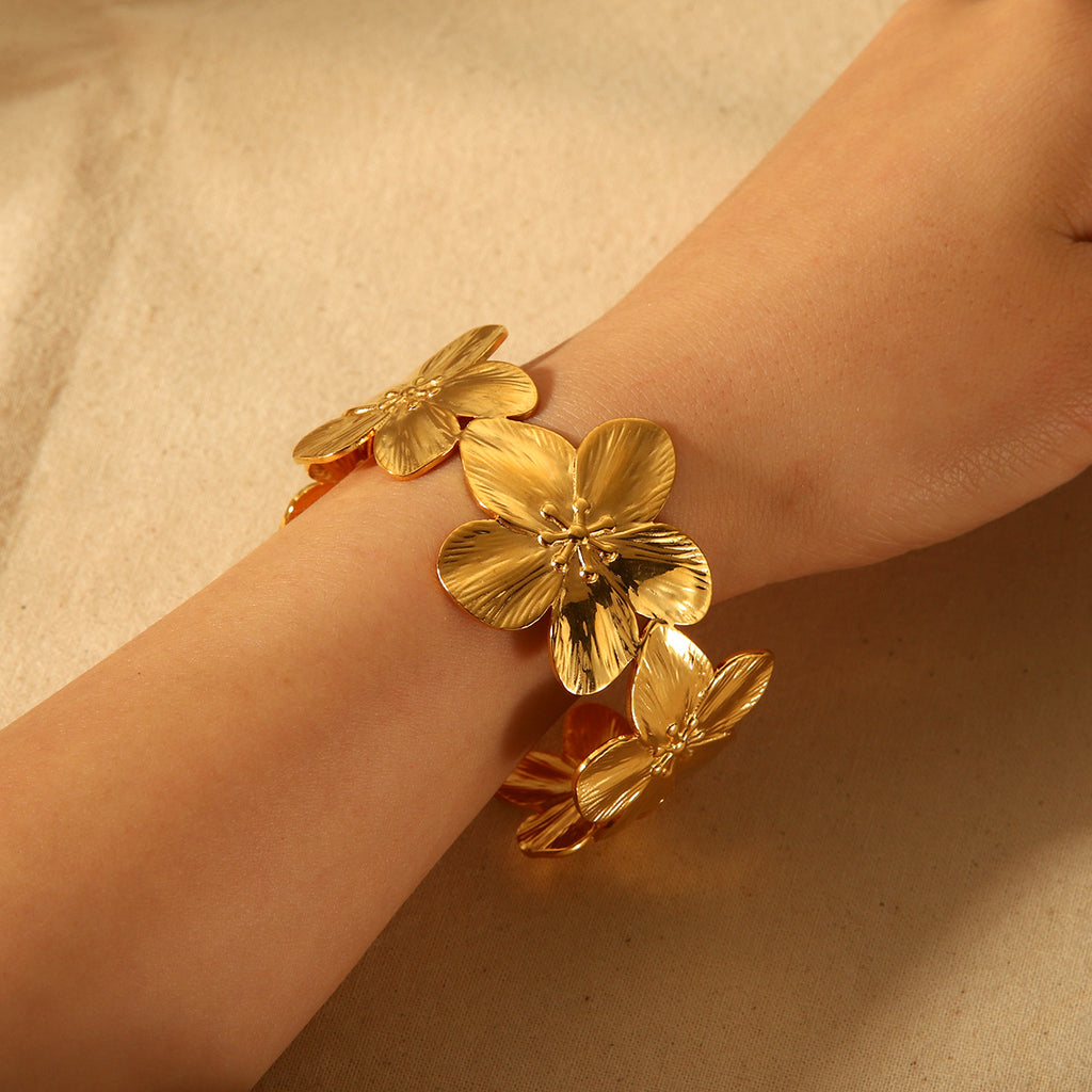 Gold Petal Cuff Bracelet – 18K Gold Plated Floral Statement