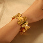 Gold Petal Cuff Bracelet – 18K Gold Plated Floral Statement