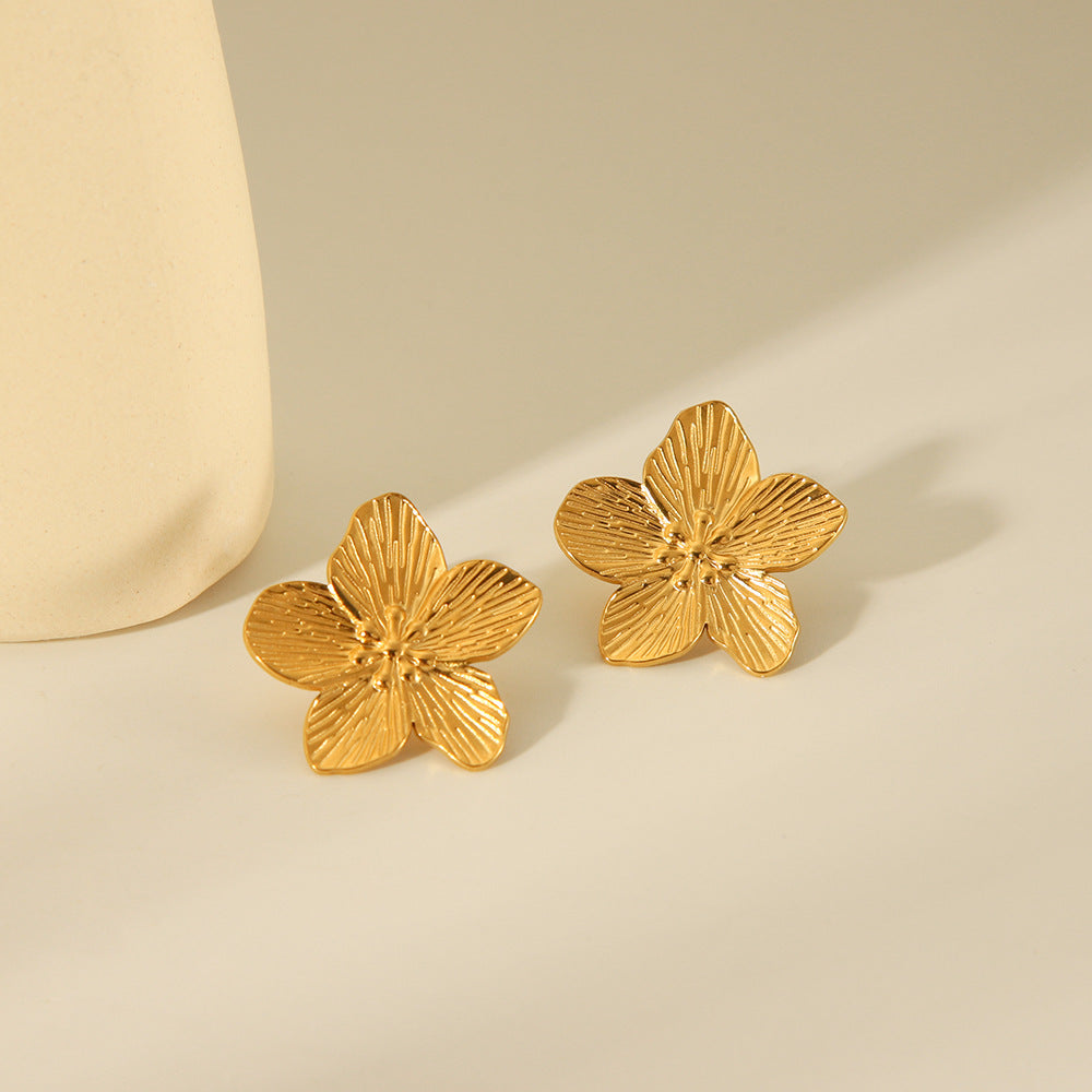 Gold Petal Stud Floral Jewelry Set - Earrings/Bracelet
