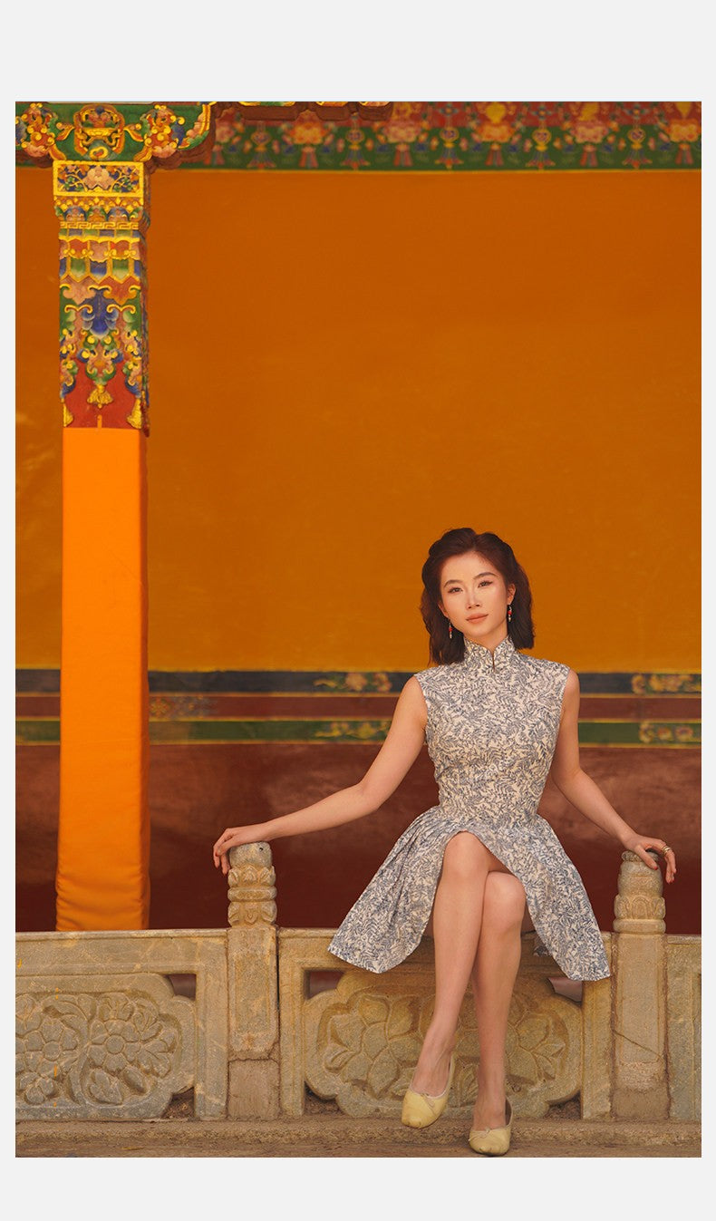 Tie Knife Pleat Ultra-Short Qipao