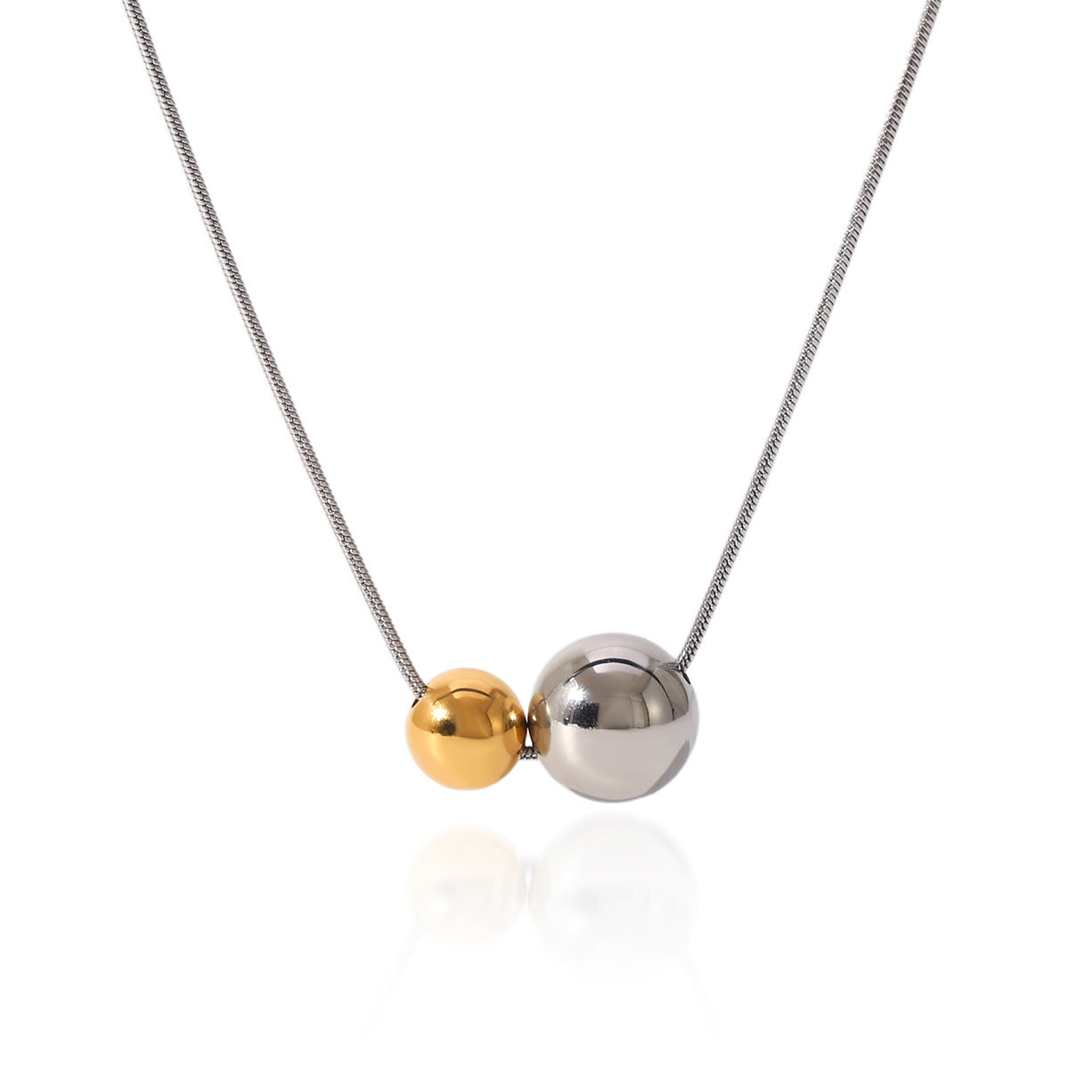 Dual Ball Pendant Necklace – Minimalist Snake Chain