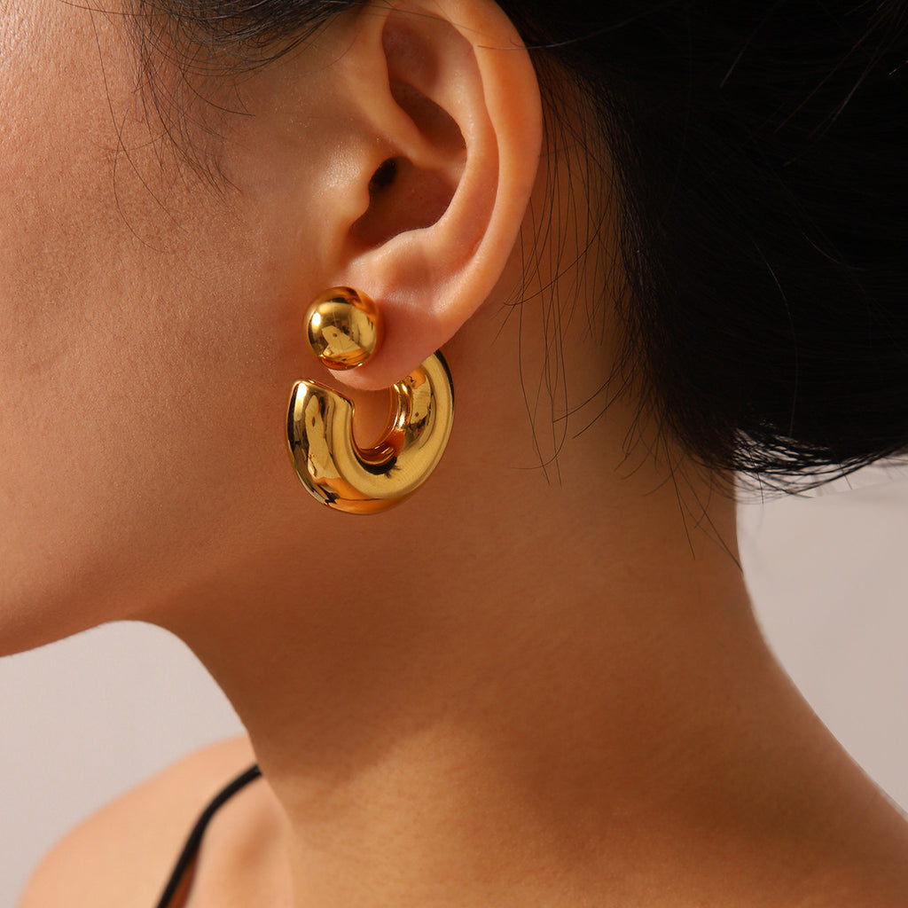 Chunky Ball Open Hoop Earrings – Silver-Tone Stainless Steel Statement Hoops